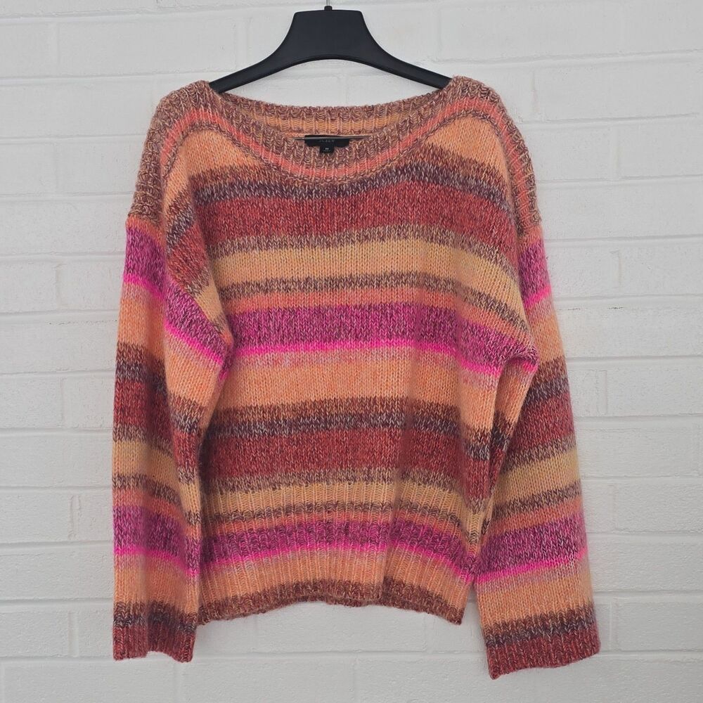 J.CREW Striped Cable-Knit Pullover Sweater Alpaca Merino Wool Pink M